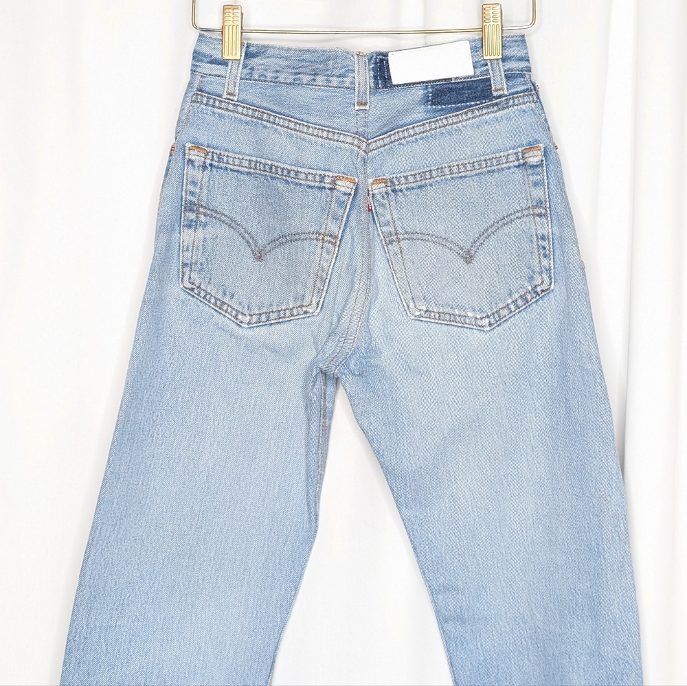 Re/Done Levi's High Rise Stove Pipe Jeans Denim Indigo Cotton Raw Hem - Picture 7 of 12